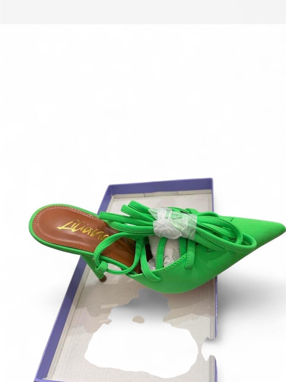 Green Pointed-Lace Stiletto Mule Heels